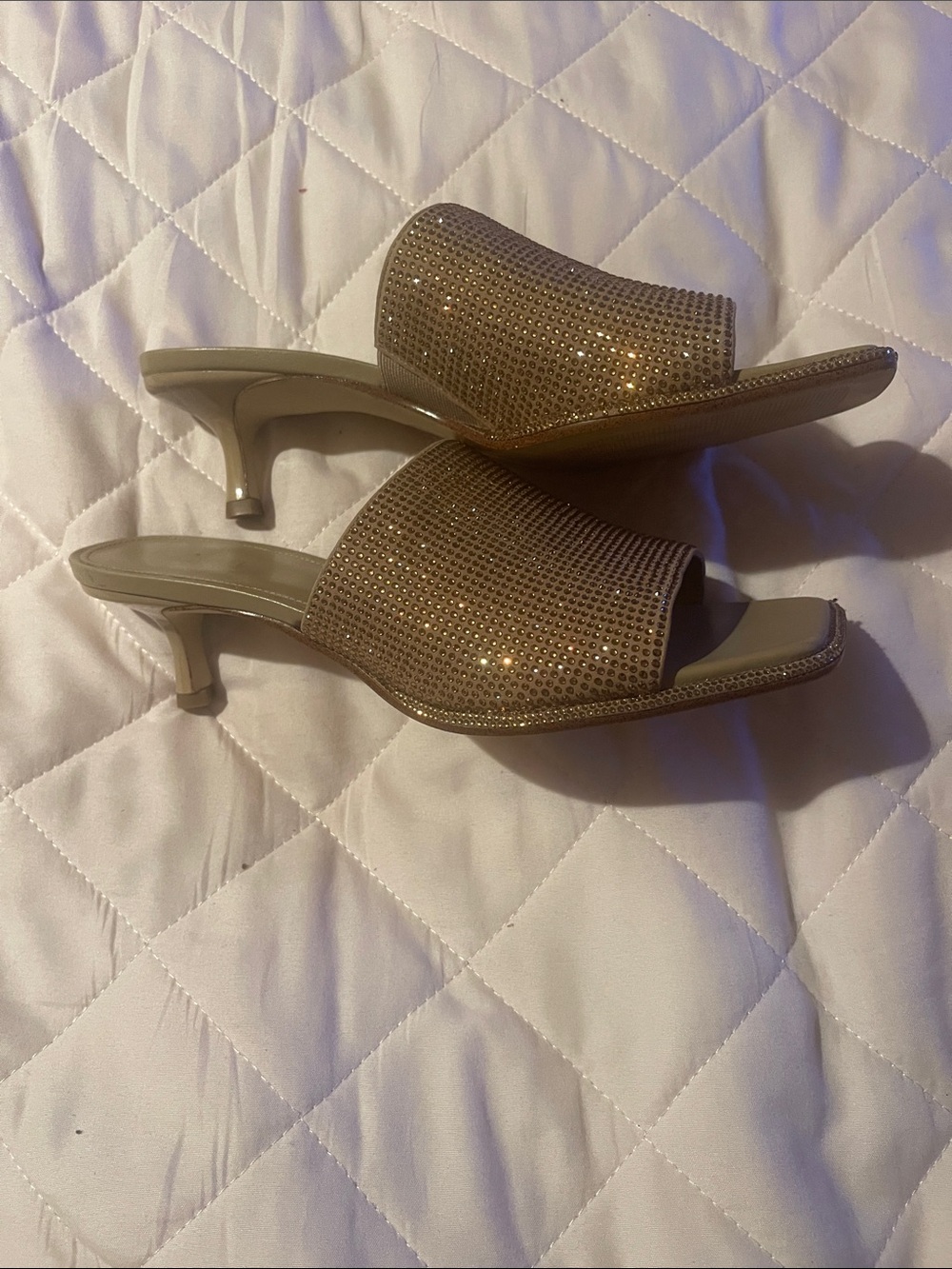 MICHAEL Michael Kors Taupe-Gold Rhinestone Slide Mules - Size 8 - Picture 4 of 4